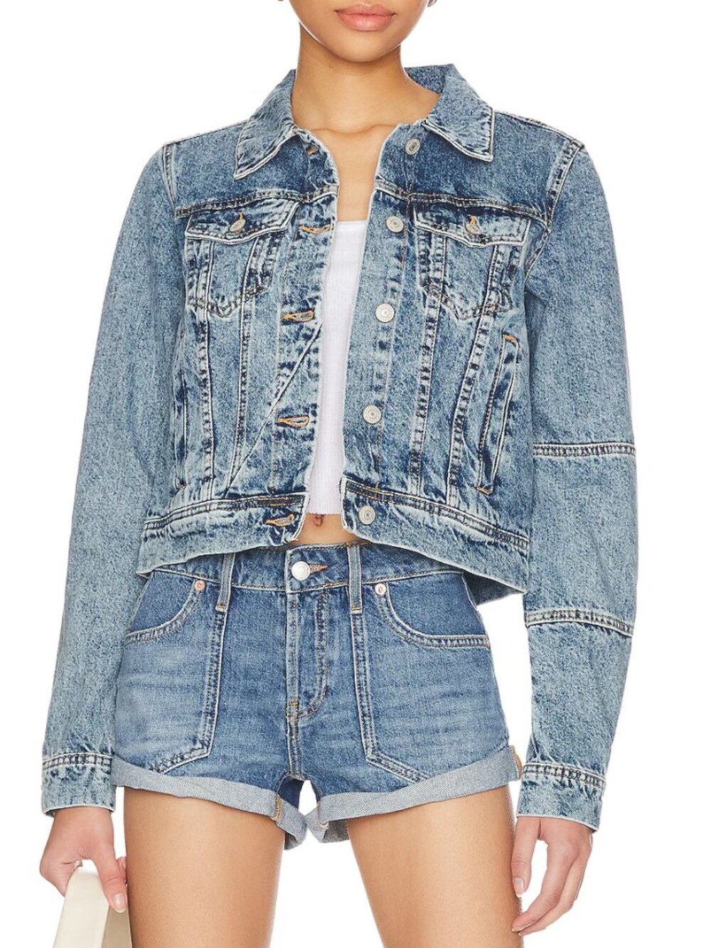 Free People Rumors Cropped Light Indigo Denim Jean Jacket XS